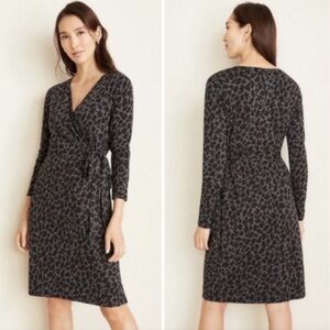 Ann Taylor Petite Gray Leopard Print Knit Wrap Dress XXSP